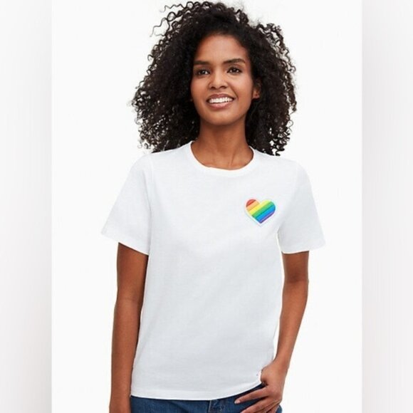 Kate Spade Rainbow Heart Patch Tee Size XS - Picture 1 of 9